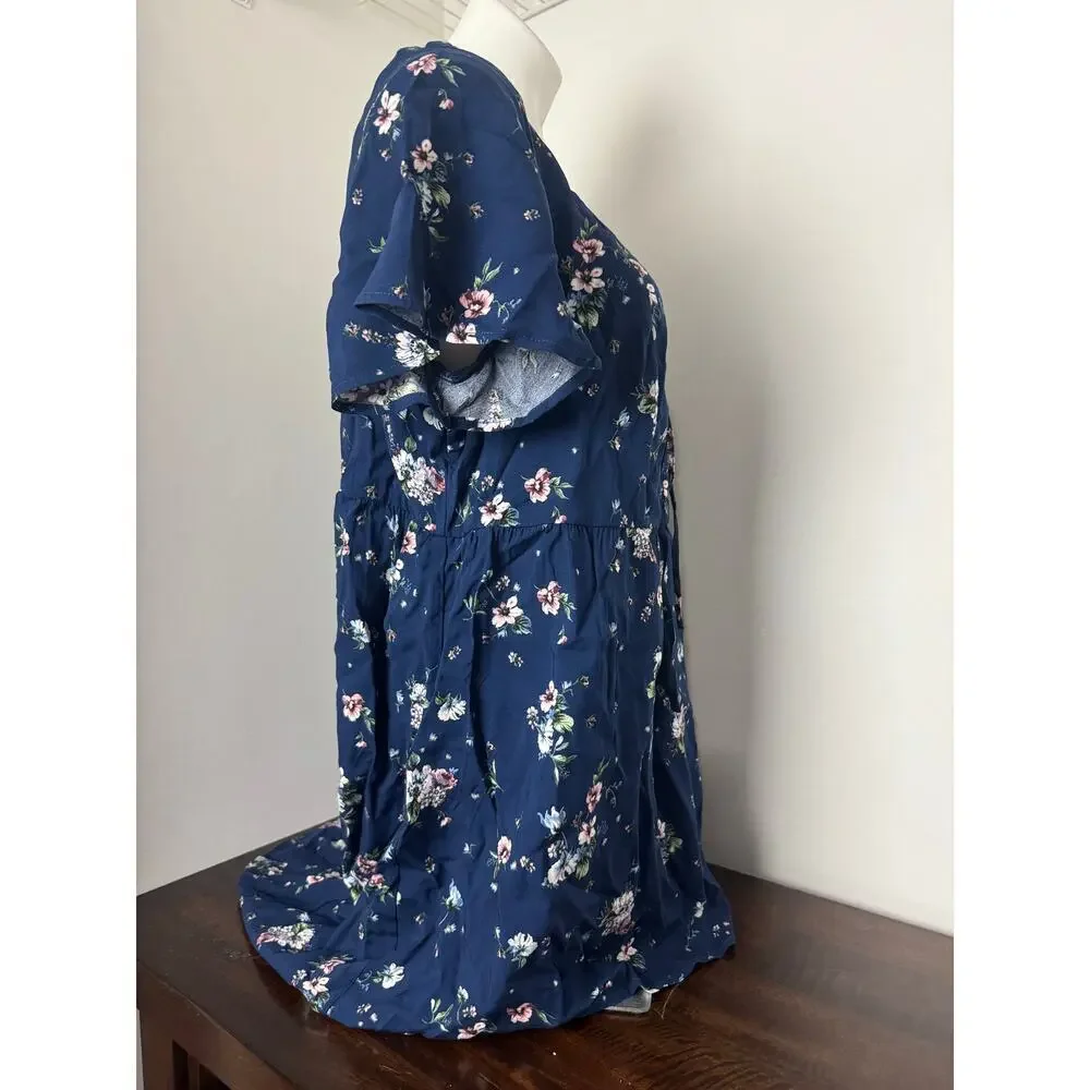 Torrid Navy Blue with Floral Babydoll Challis Lace-Up Hi Low Top 1X NWT